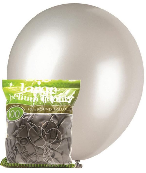 Metallic Silver 28cm latex balloons
