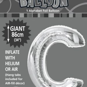 C Silver foil balloon letter 86cm helium filled