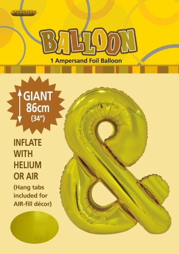 Ampersand Gold Foil Balloon 86cm helium filled Ampersand Gold Foil Balloon 86cm helium filled