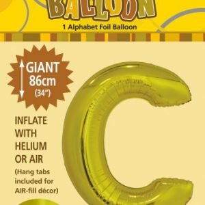 C Gold foil balloon letter 86cm helium filled