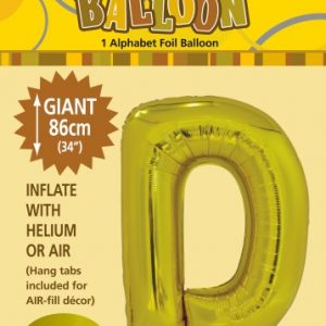 Gold D 86cm foil balloon letter helium filled