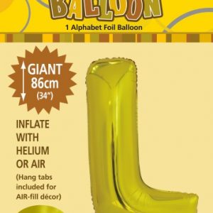 L Gold foil balloon letter 86cm helium filled