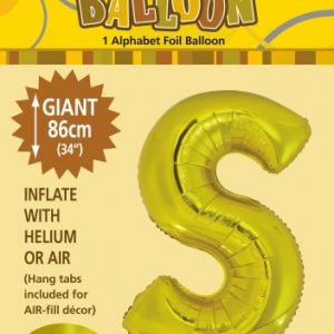 S Gold foil balloon letter 86cm helium filled