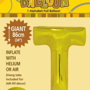 T Gold foil balloon letter 86cm helium filled