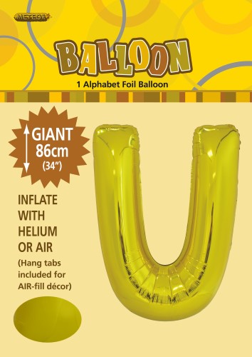 U Gold foil balloon letter 86cm helium filled U Gold foil balloon letter 86cm helium filled