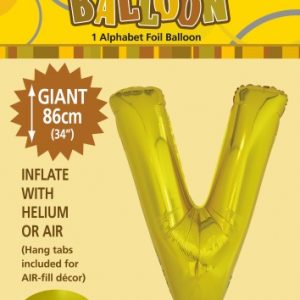V gold foil letter balloon 86cm helium filled