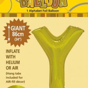 Y Gold foil balloon letter 86cm helium filled