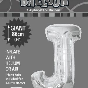 J Silver foil balloon letter 86cm helium filled