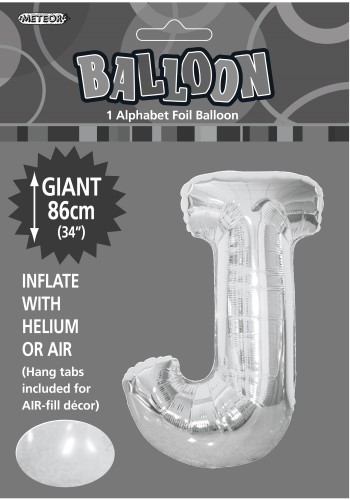 J Silver foil balloon letter 86cm helium filled J Silver foil balloon letter 86cm helium filled