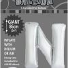N Silver foil balloon letter 86cm helium filled