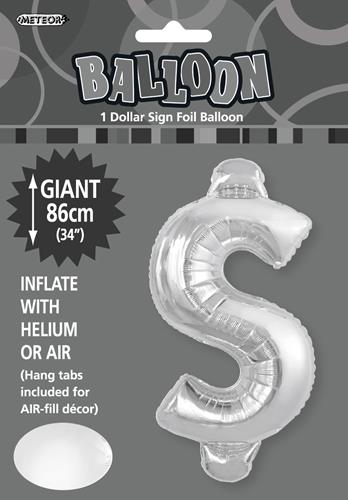 $ Silver foil balloon letter 86cm helium filled $ Silver foil balloon letter 86cm helium filled