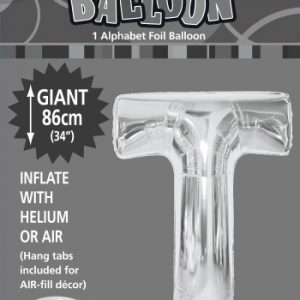 T silver foil balloon letter 86cm helium filled
