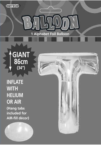 T silver foil balloon letter 86cm helium filled T silver foil balloon letter 86cm helium filled
