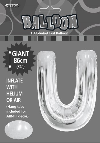 U Silver foil balloon letter 86cm helium filled U Silver foil balloon letter 86cm helium filled