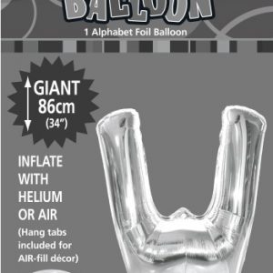 W Silver foil balloon letter 86cm helium filled