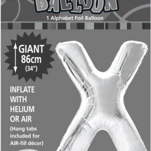X Silver foil balloon letter 86cm helium filled