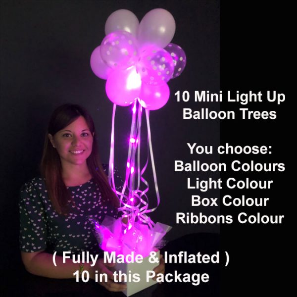 10 Mini light up balloon trees