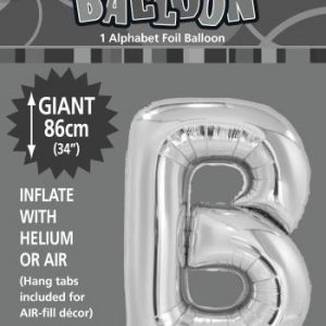 B Silver foil balloon letter 86cm helium filled