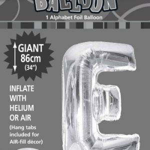 E Foil silver balloon letter 86cm helium filled