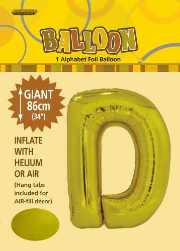 Gold D 86cm foil balloon letter helium filled