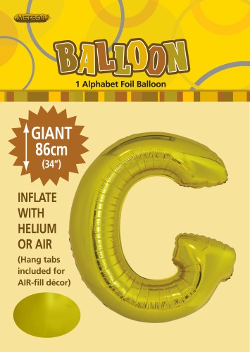 G Gold foil balloon letter 86cm helium filled