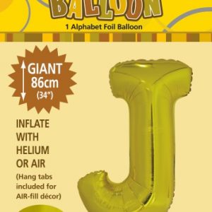 J Gold foil balloon letter helium filled