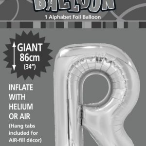 R Silver foil balloon letter 86cm helium filled