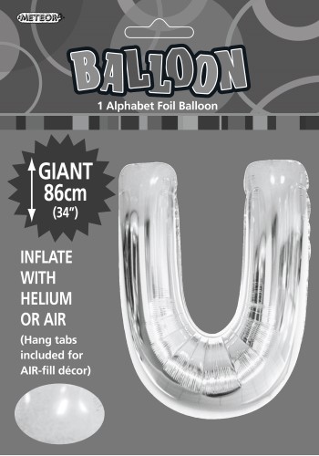 U Silver foil balloon letter 86cm helium filled